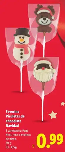 Lidl FAVORINA Piruletas de chocolate Navidad oferta