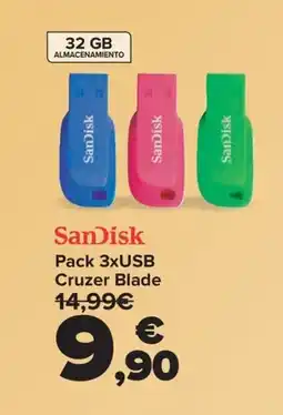 Carrefour SANDISK Pack 3xUSB Cruzer Blade oferta