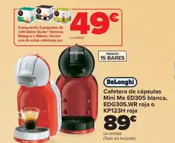 Carrefour DELONGHI Cafetera de cápsulas Mini Me ED305 blanca, EDG305.WR roja o KP123H roja oferta