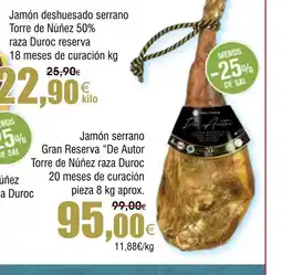 FROIZ Jamón serrano Gran Reserva "De Autor Torre de Núñez raza Duroc 20 meses de curación oferta