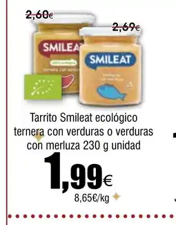 FROIZ Tarrito Smileat ecológico ternera con verduras o verduras con merluza oferta