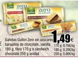 FROIZ Galletas Gullón Zero sin azúcares barquillos de chocolate, vainilla fibra oferta