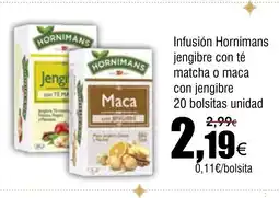 FROIZ Infusión Hornimans jengibre con té matcha o maca con jengibre 20 bolsitas unidad oferta