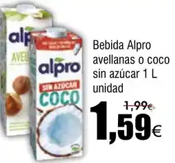 FROIZ Bebida Alpro avellanas o coco sin azúcar oferta