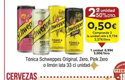 FROIZ Tónica Schweppes Original, Zero, Pink Zero o limón lata oferta