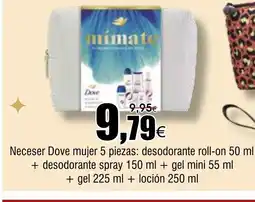 FROIZ Neceser Dove mujer 5 piezas: desodorante roll-on + desodorante spray + gel mini + gel + locion oferta