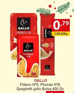 Supermercados Extremadura GALLO Fideos Nº0, Plumas Nº6, Spaghetti gallo Bolsa oferta
