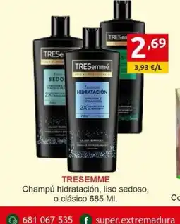Supermercados Extremadura TRESEMME Champú hidratación, liso sedoso oferta