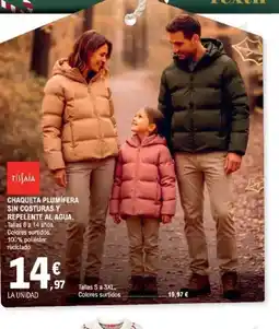 E.Leclerc Chaqueta plumífera sin costuras y repelente al agua. oferta