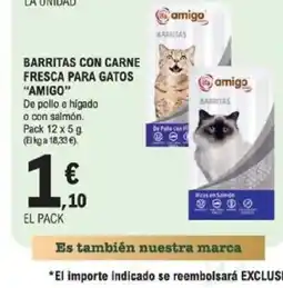 E.Leclerc AMIGO Barritas con carne fresca para gatos oferta