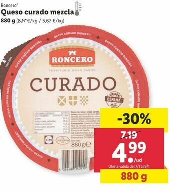 Lidl Queso curado roncero oferta