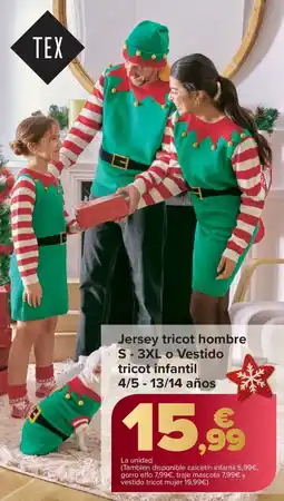 Carrefour TEX Jersey tricot hombre S-3XL o Vestido tricot infantil oferta