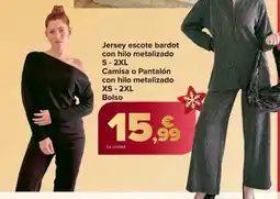 Carrefour Jersey escote bardot con hilo metalizado S-2XL Camisa o Pantalón con hilo metalizado XS-2XL Bolso oferta