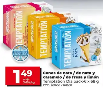 Dia Temptation Dia Conos de nata/ de nata y caramelo / de fresa y limón pack - 6 x 68 g oferta