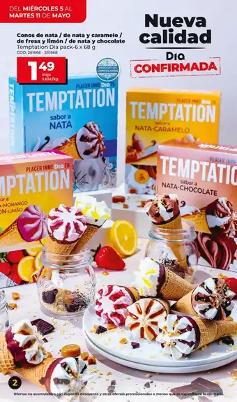 Dia Temptation Dia pack-6 x 68 g Conos de nata / de nata y caramelo / de fresa y limón / de nata y chocolate oferta