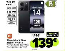 Carrefour XIAOMI Smartphone lliure Redmi Note 14 oferta