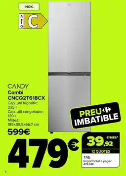 Carrefour CANDY Combi CNCQ2T618CX oferta