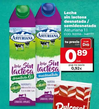 Dia Asturiana 1 L Leche sin lactosa desnatada/ semidesnatada 1L oferta