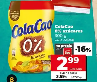 Dia ColaCao 0% azúcares 300g oferta
