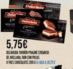 Claudio DELAVIUDA Turrón praliné cremoso de avellana, ron con pasas o tres chocolates oferta