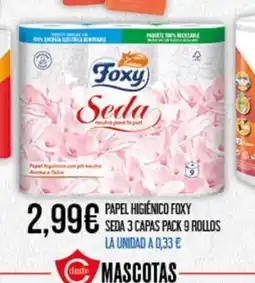 Claudio Papel higienico foxy seda 3 capas pack 9 rollos oferta