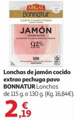 Alcampo BONNATUR Lonchas de jamón cocido extrao pechuga pavo oferta