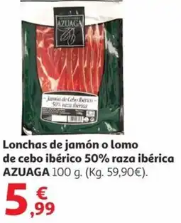 Alcampo AZUAGA Lonchas de jamón o lomo de cebo ibérico 50% raza ibérica oferta