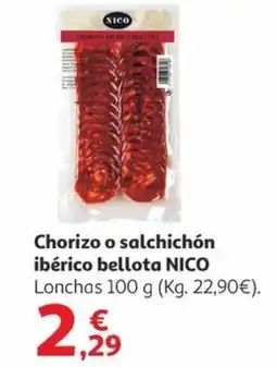 Alcampo NICO Chorizo o salchichón ibérico bellota oferta