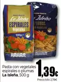 Unide Market La isleña - pasta con vegetales espirales o plumas oferta