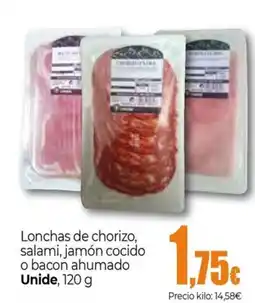 Unide Market UNIDE Lonchas de chorizo, salami, jamón cocido o bacon ahumado oferta