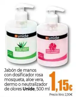 Unide Market UNIDE Jabón de manos con dosificador rosa mosqueta, aloe vera, dermo o neutralizador de olores oferta