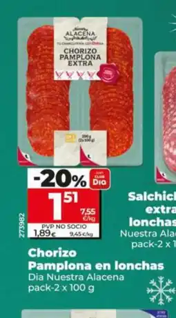 Dia DIA NUESTRA ALACENA Chorizo Pamplona en lonchas oferta