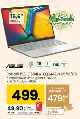 Eroski ASUS Portátil 15,6' E1504FA-BQ2449W R5/16/1TB oferta