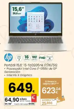Eroski HP Portátil 15,6' 15-fd0205ns 17/16/512 oferta