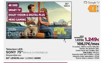 El Corte Inglés SONY 75" Televisor LED oferta