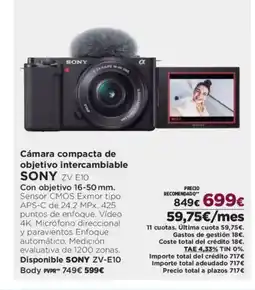 El Corte Inglés SONY Cámara compacta de objetivo intercambiable oferta