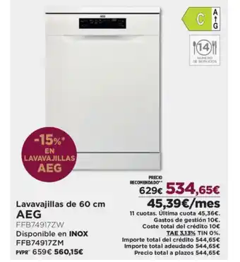 El Corte Inglés AEG Lavavajillas oferta