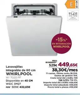El Corte Inglés WHIRLPOOL Lavavajillas integrable oferta