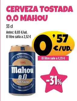 AhorraMas MAHOU 0,0 Cerveza tostada oferta