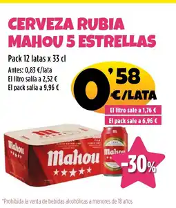AhorraMas MAHOU 5 ESTRELLAS Cerveza rubia oferta