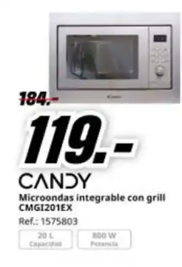 MediaMarkt CANDY Microondas integrable con grill CMG1201EX oferta