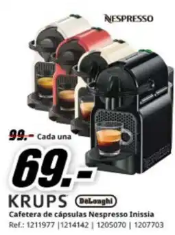 MediaMarkt KRUPS DeLonghi Cafetera de cápsulas Nespresso Inissia oferta