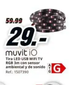 MediaMarkt Tira LED USB WiFi TV RGB 3m con sensor ambiental y de sonido G oferta