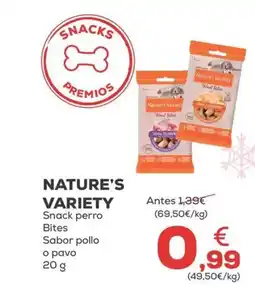 Kiwoko NATURE'S VARIETY Snack perro Bites Sabor pollo o pavo oferta