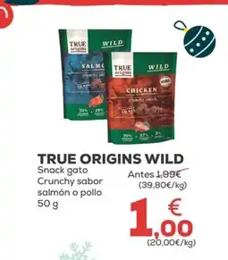 Kiwoko TRUE ORIGINS WILD Snack gato Crunchy sabor salmón o pollo oferta