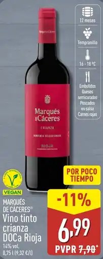 ALDI MARQUÉS DE CÁCERES Vino tinto crianza DOCa Rioja oferta