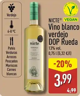 ALDI NICTE VEGAN Vino blanco verdejo DOP Rueda oferta