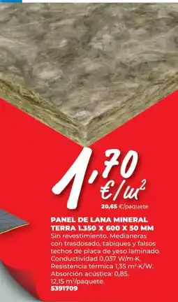BigMat Panel de lana mineral terra 1.350 x 600 x 50 mm oferta