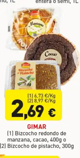 Hiperber GIMAR Bizcocho redondo de manzana, cacao, o Bizcocho de pistacho oferta