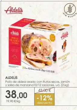 Supermercados Plaza ALDELIS Pollo de aldea asado con frutos secos, jamón y salsa de manzana 10/12 raciones oferta